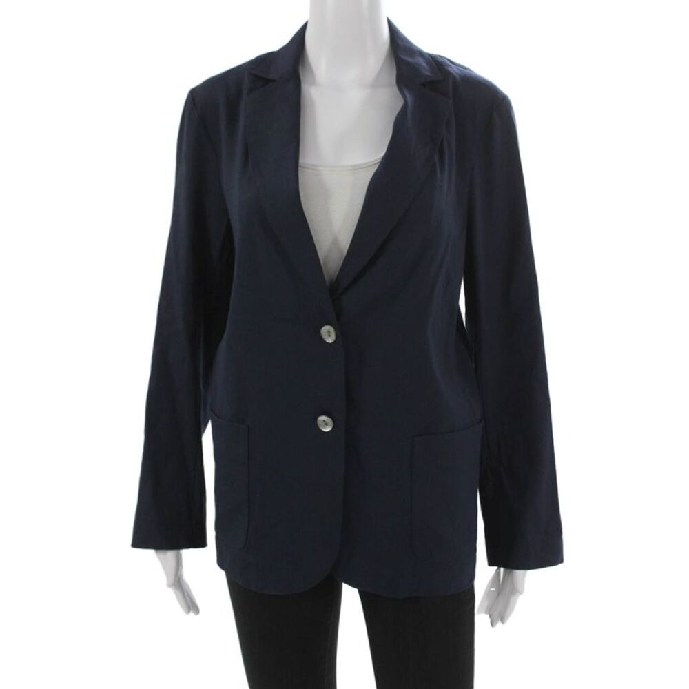 Estelle & Finn Women Linen Blue Blazer Buttoned Long Sleeve Size 6